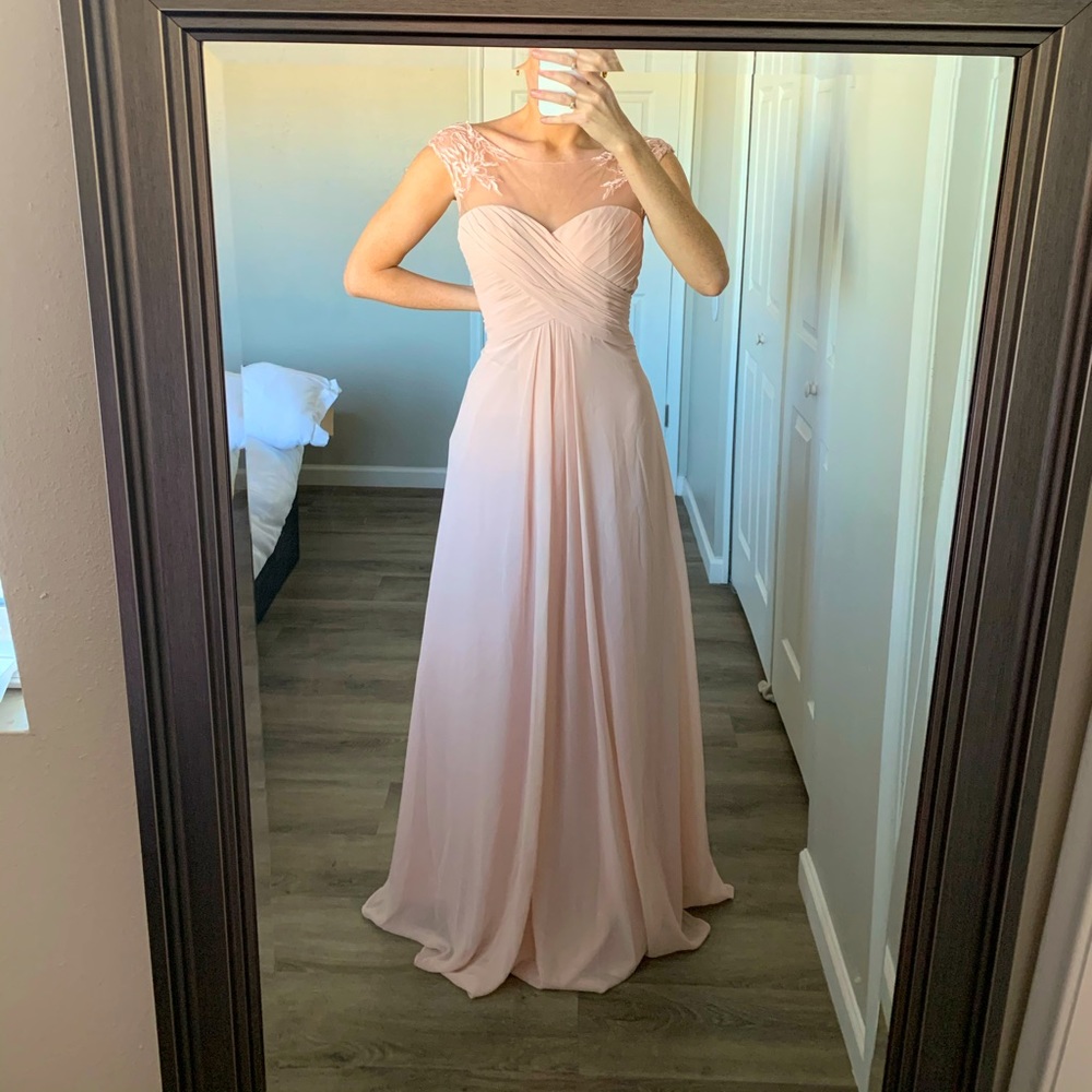 Light pink shear neckline chiffon dress
